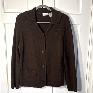 Preswick & Moore Brown Cardigan Sweater with Collar